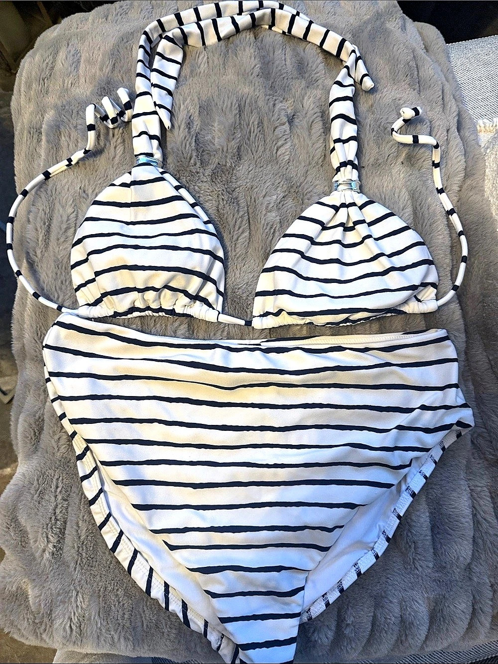 Striped Bikini in White & Blue Like New